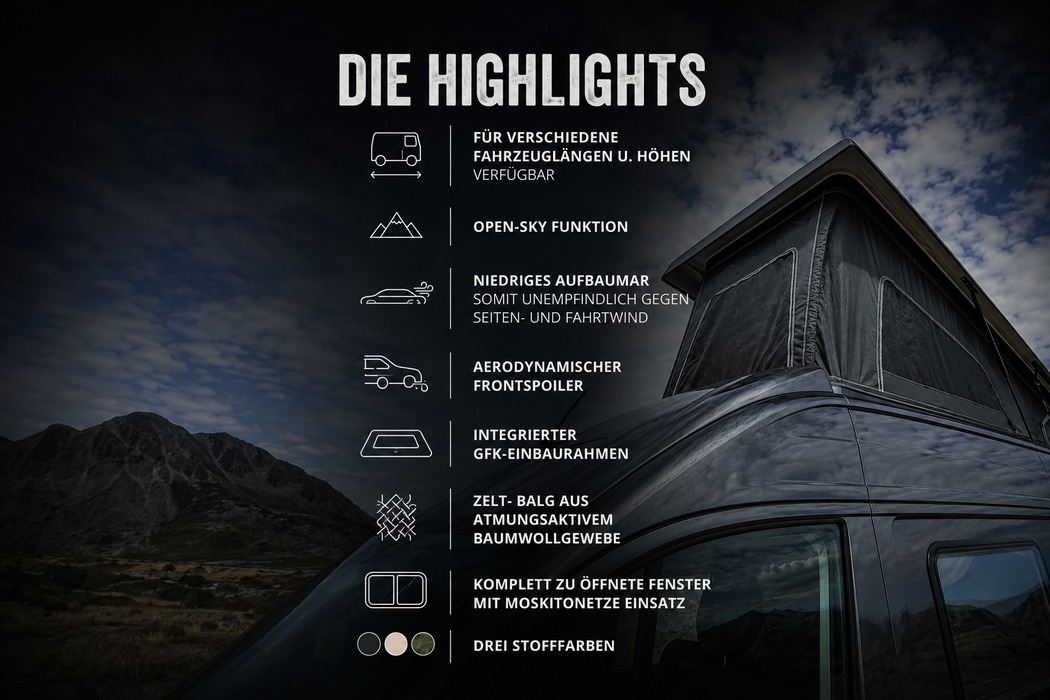 ATEK Aufstelldach für Fiat Ducato (2007–2026) L2H2 / L3H2 – Mehr Platz, mehr Komfort, mehr Freiheit